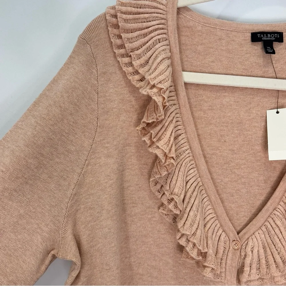 Talbots Ruffle Sweater Cardigan Size XL NEW Neutral Preppy E85 - Picture 4 of 16